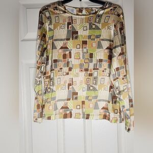 Tess L Ivory Multicolor Silk Blend Long sleeve Women’s Top Blouse